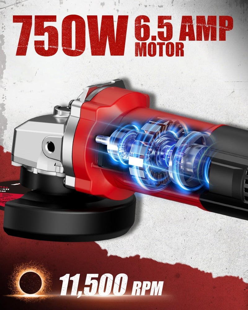 AVID POWER Angle Grinder 4-1/2 inch Electric Grinder Tools 750W 6.5 Amp Metal Grinder, 11500 RPM, with Grinding and Cutting Wheels, Auxiliary Handle, Wrench for Cutting and Grinding - Image 2